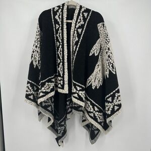 Ryan Michael Womens Wool Blend Poncho Wrap‎ Southwestern Boho Lodgecore Italy